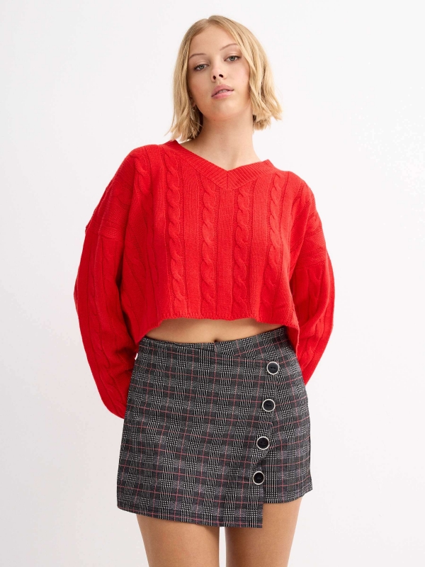 Skort de cuadros con botones negro vista media frontal