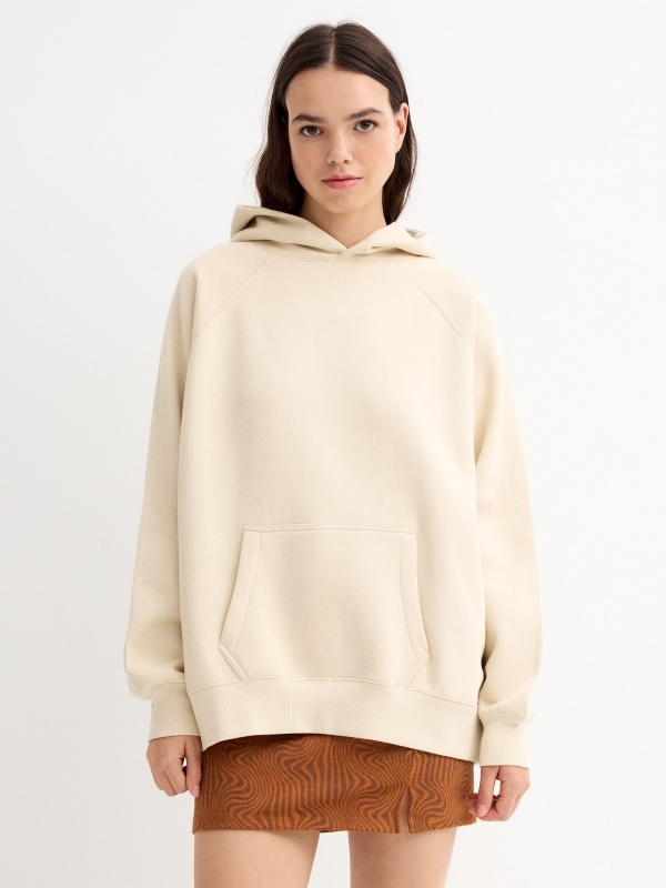 Sudadera básica con capucha arena vista media frontal