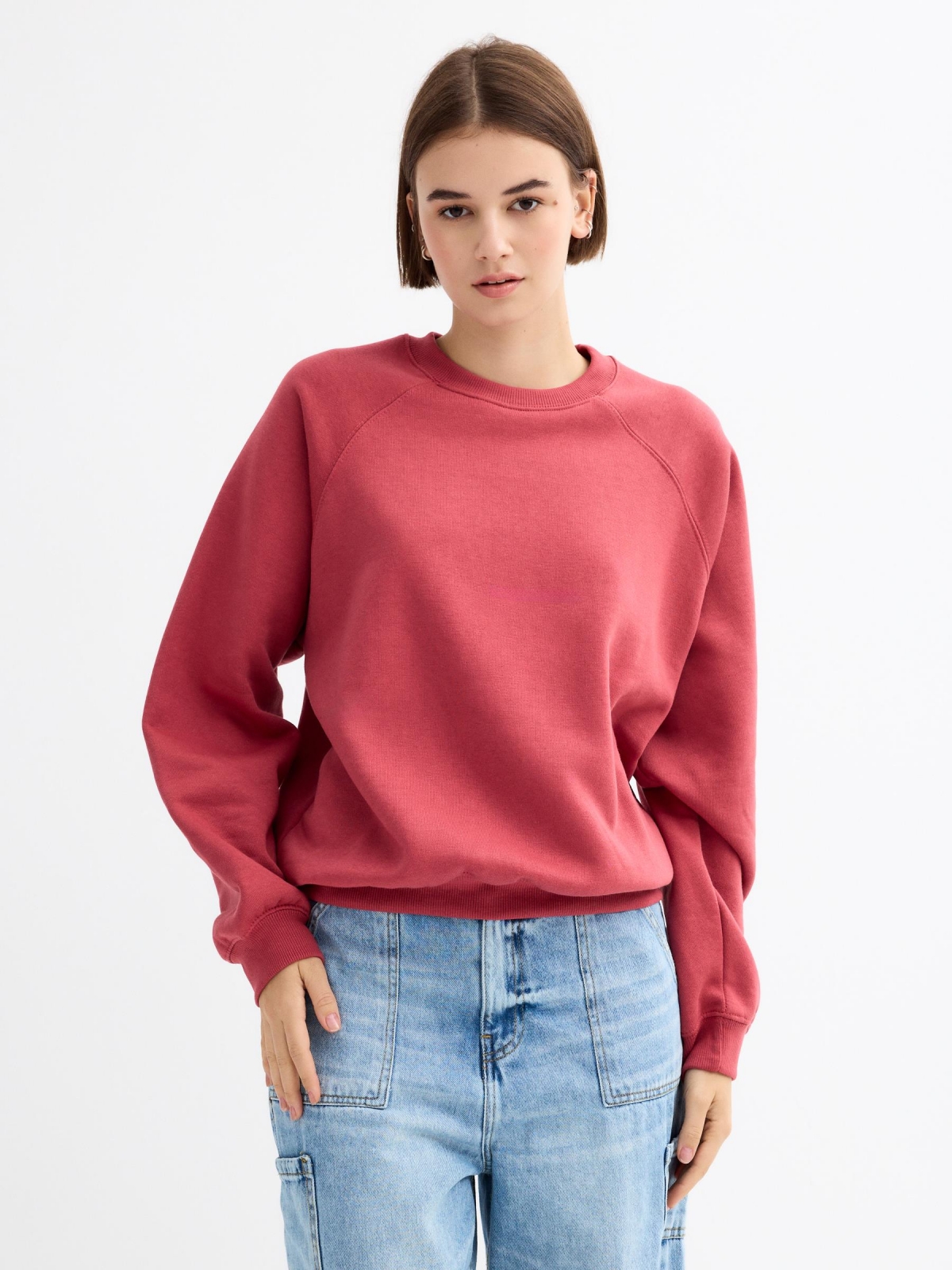 Sweatshirt round neck mineral red middle front view