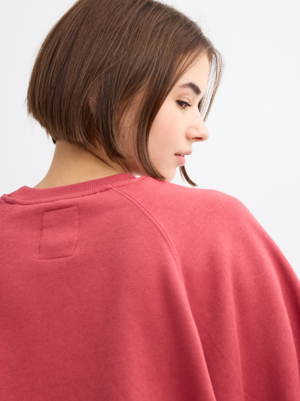 Sudadera cuello redondo rojo mineral vista detalle