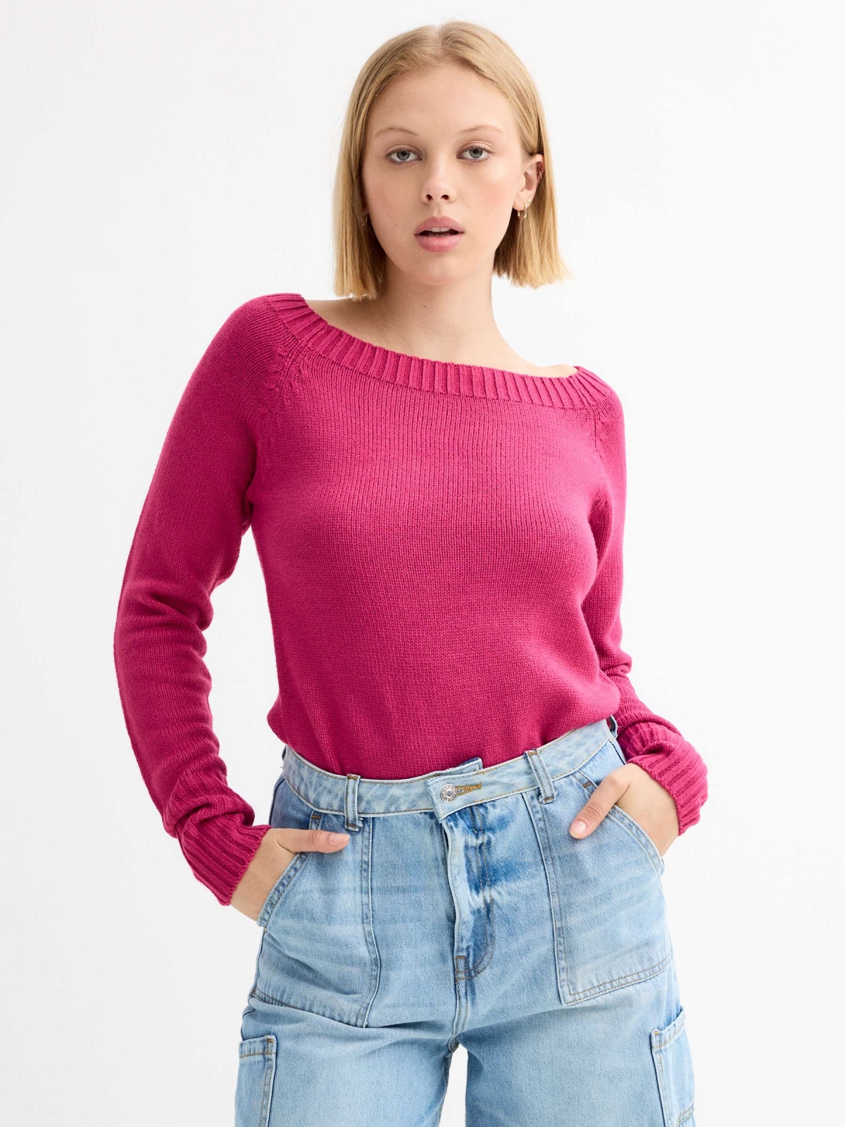 Marbled boat sweater fuchsia middle front view