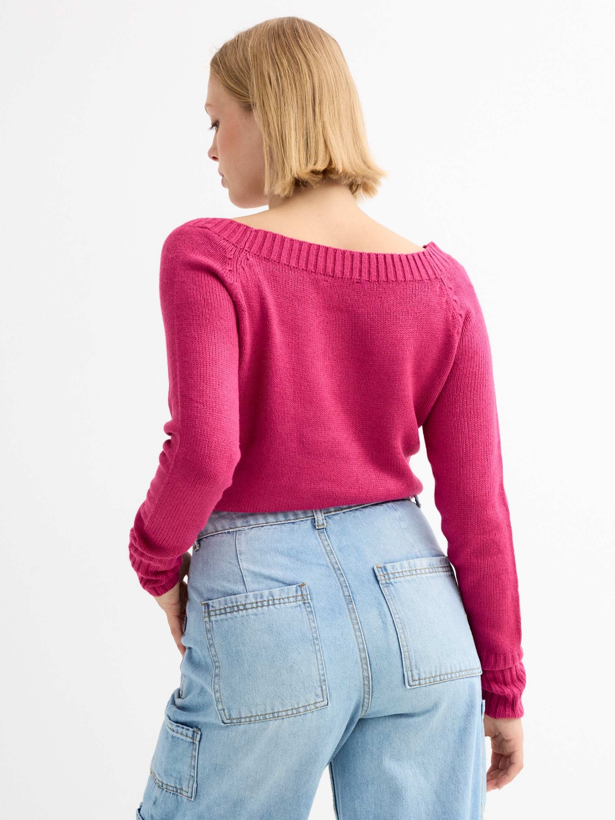 Marbled boat sweater fuchsia middle back view