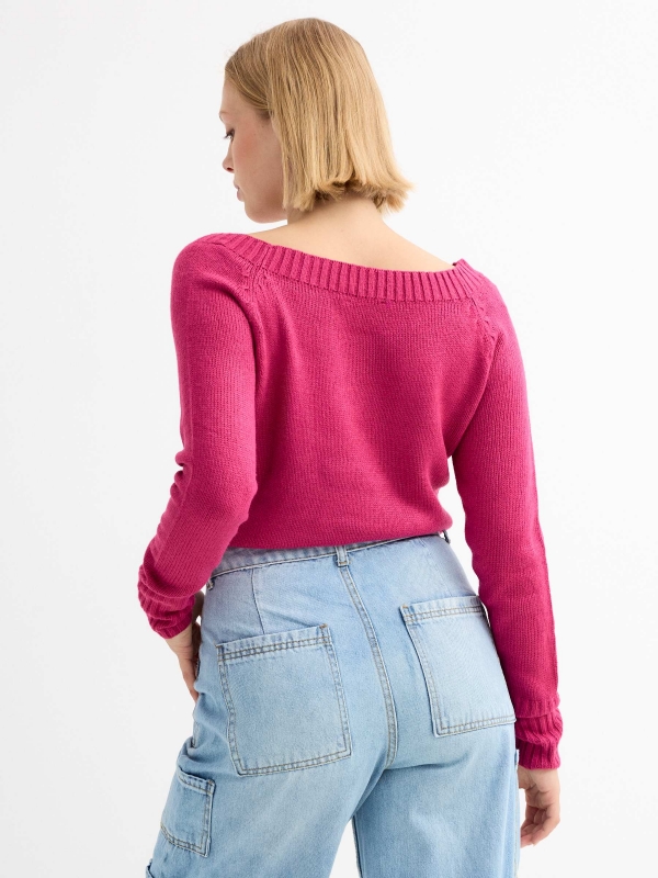 Marbled boat sweater fuchsia middle back view