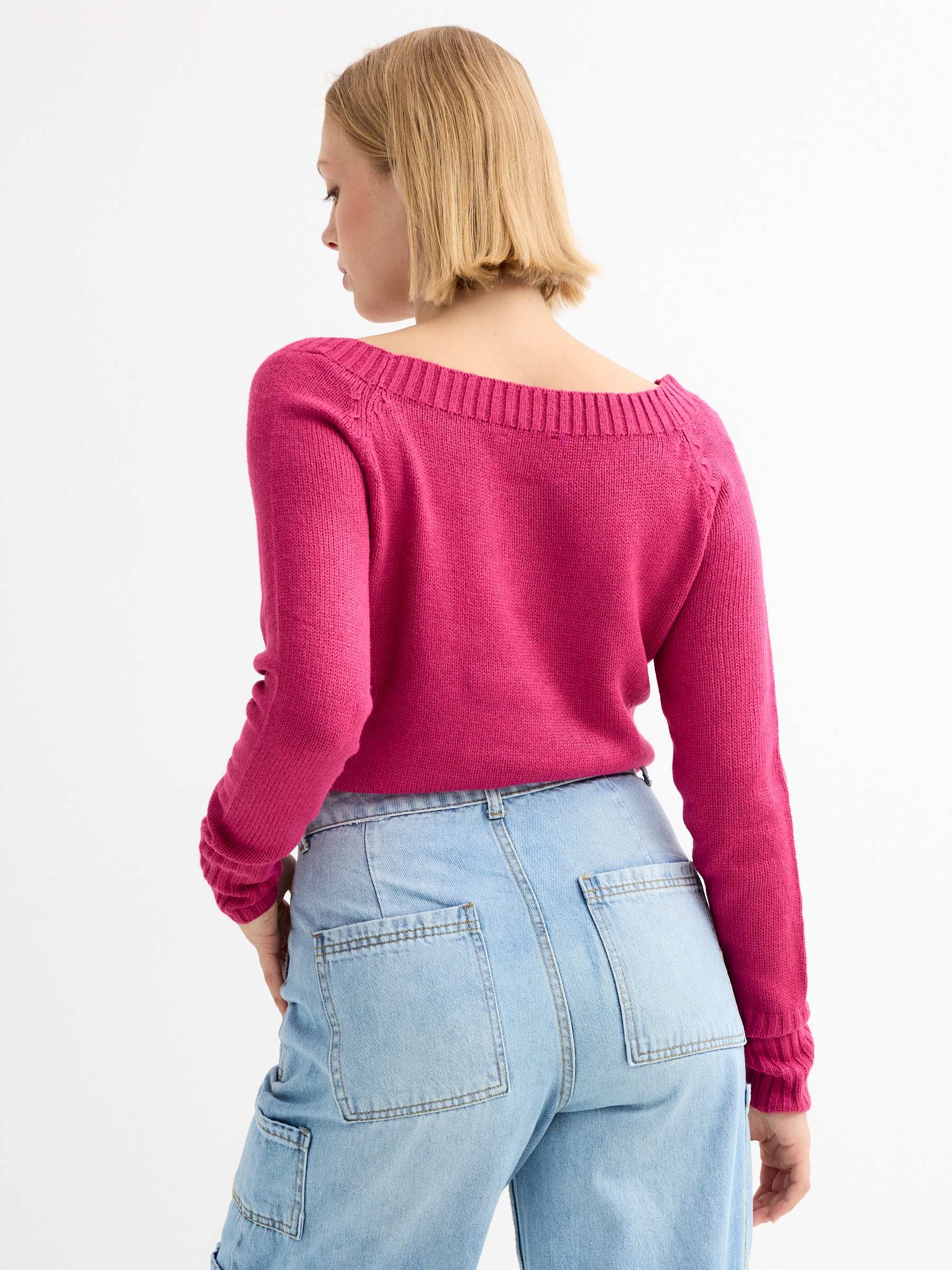Marbled boat sweater fuchsia middle front view