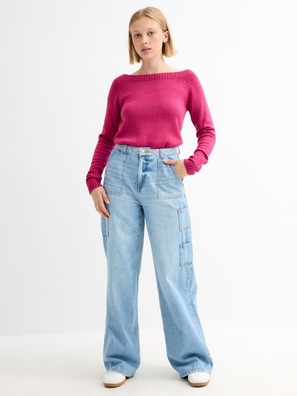 Marbled boat sweater fuchsia front view