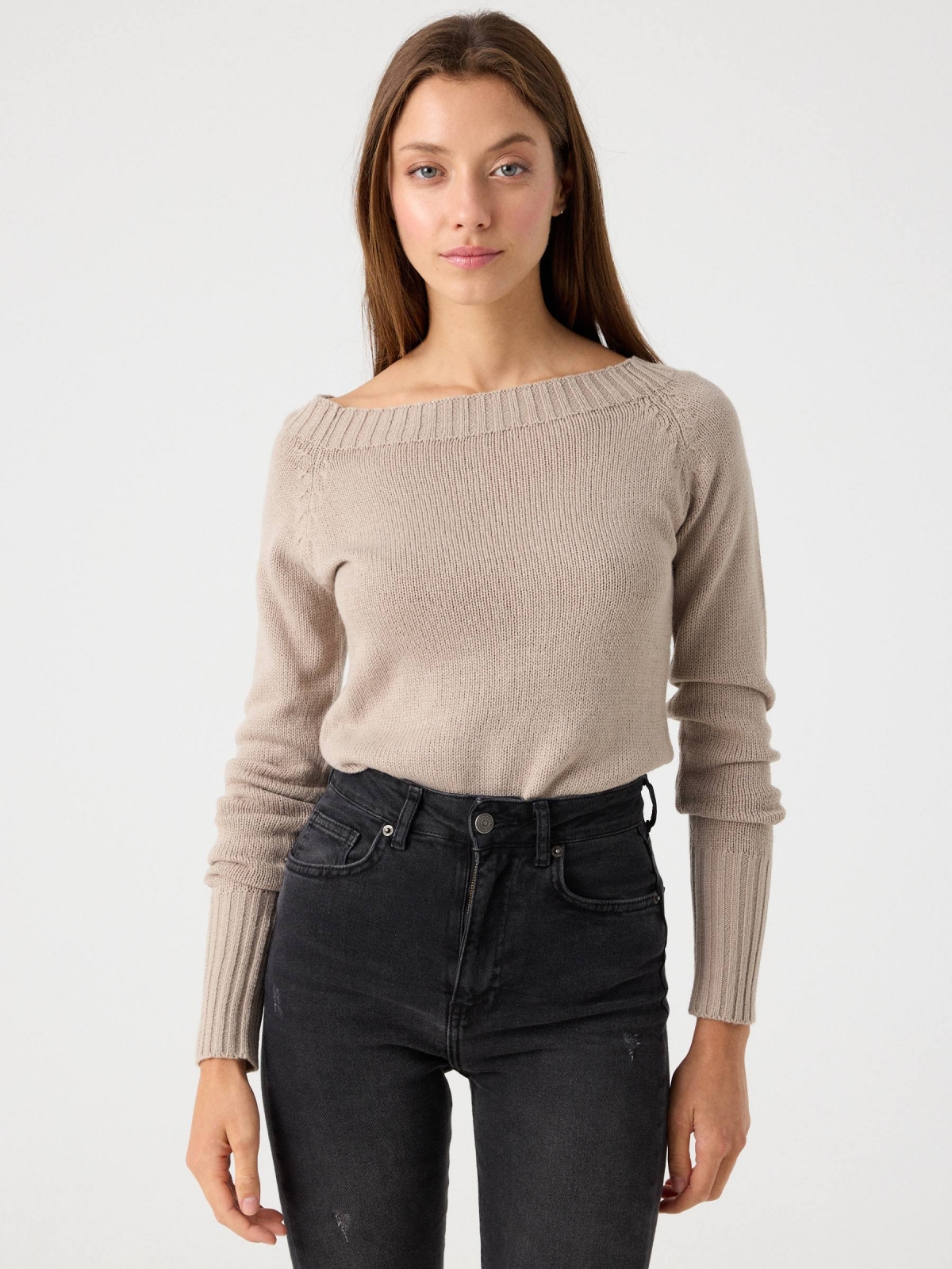 Marbled boat sweater beige middle front view