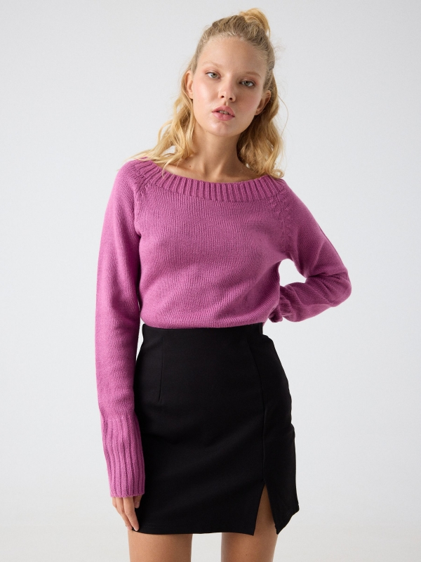 Marbled boat sweater purple middle front view