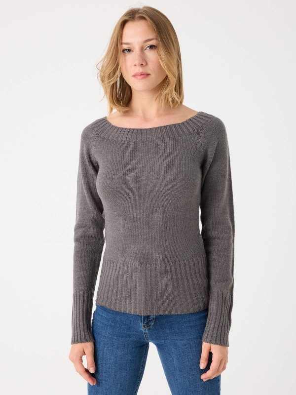 Marbled boat sweater dark grey middle front view