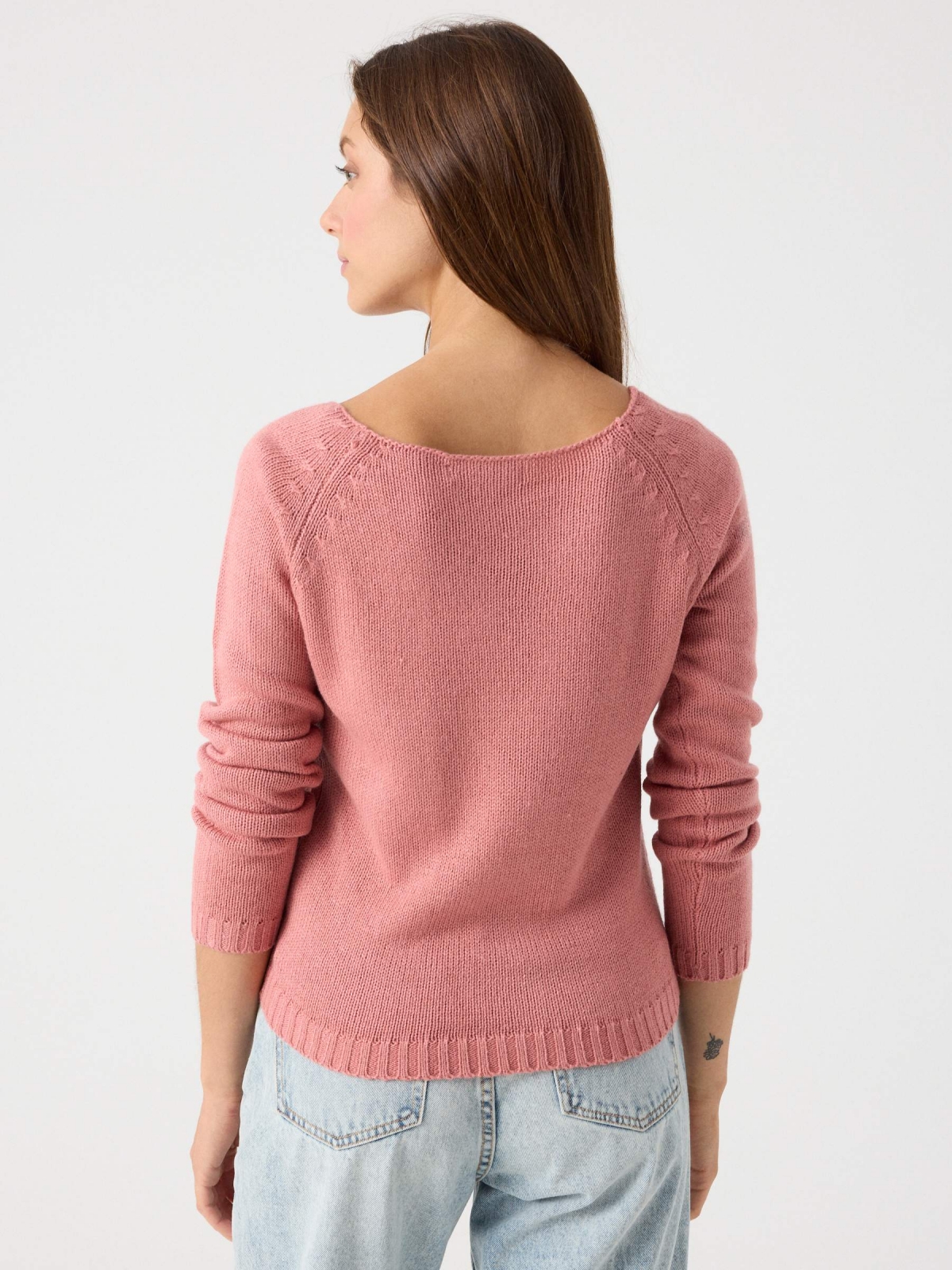 Basic crew neck sweater pink middle back view
