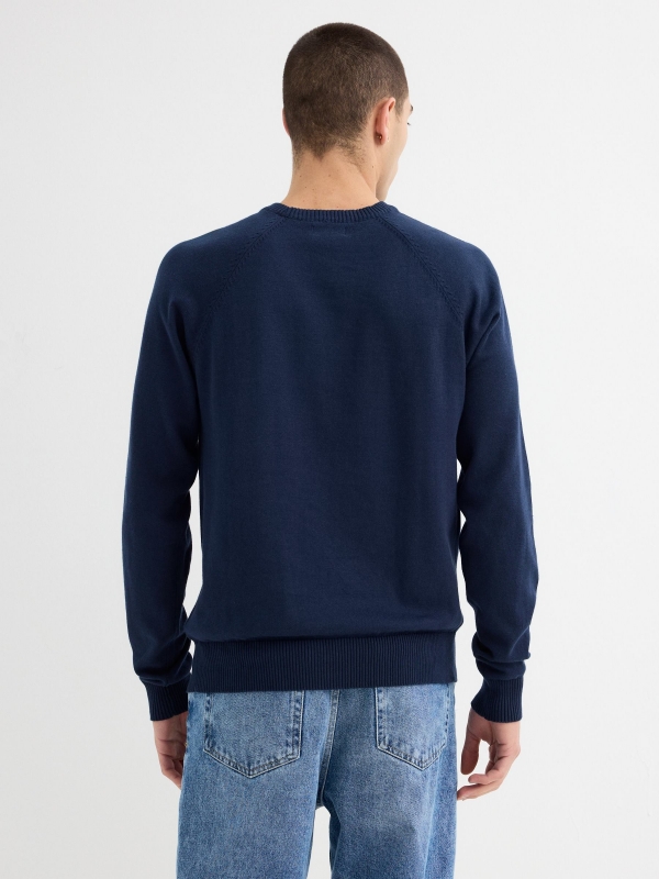Jersey liso cuello redondo azul marino vista media trasera