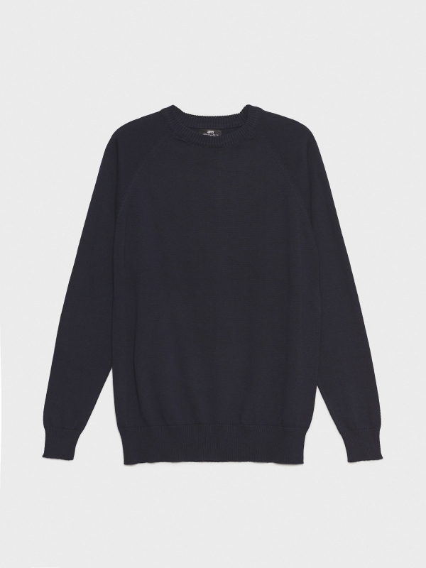 Plain sweater round neck navy front view