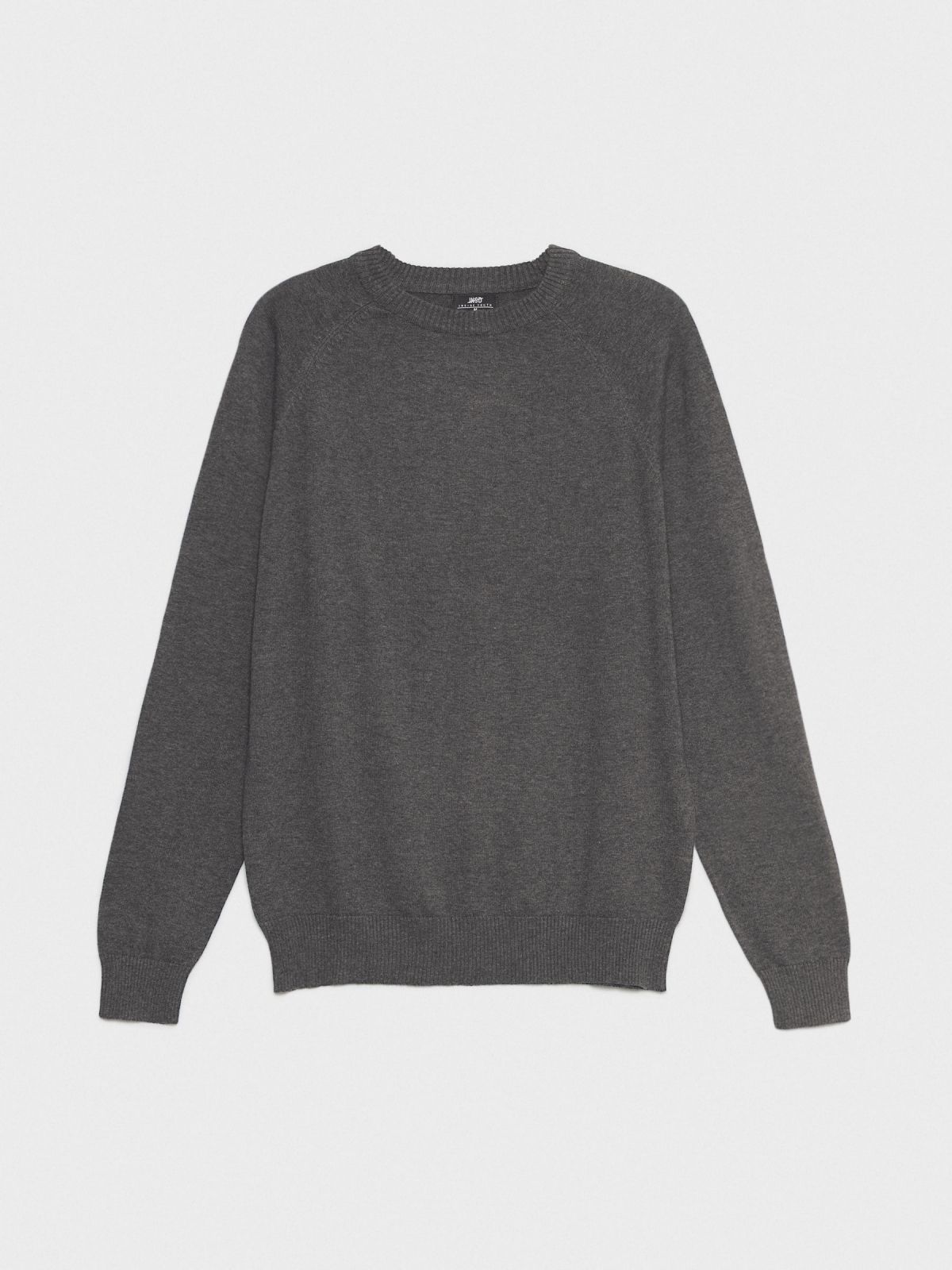 %Pto% Jersey liso cuello redondo gris oscuro vista frontal