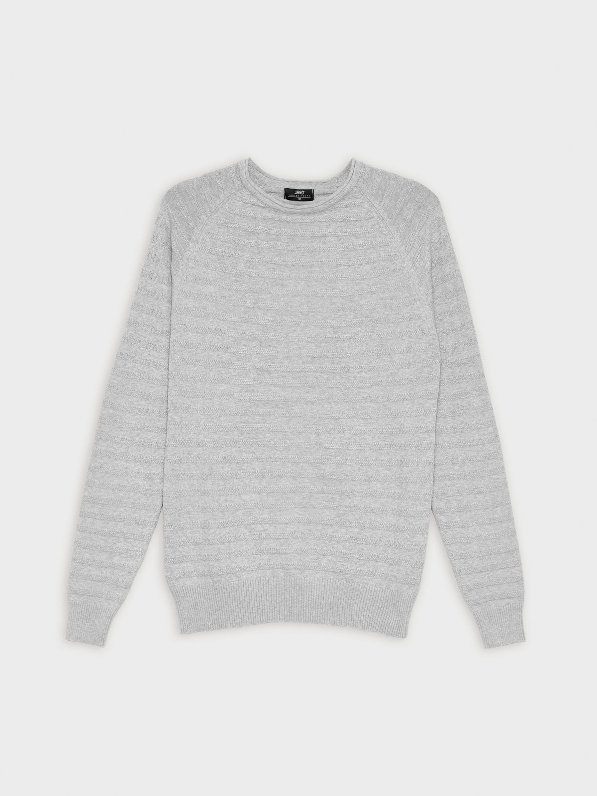 %Pto% Camisola às riscas com cotoveleiras cinza melange