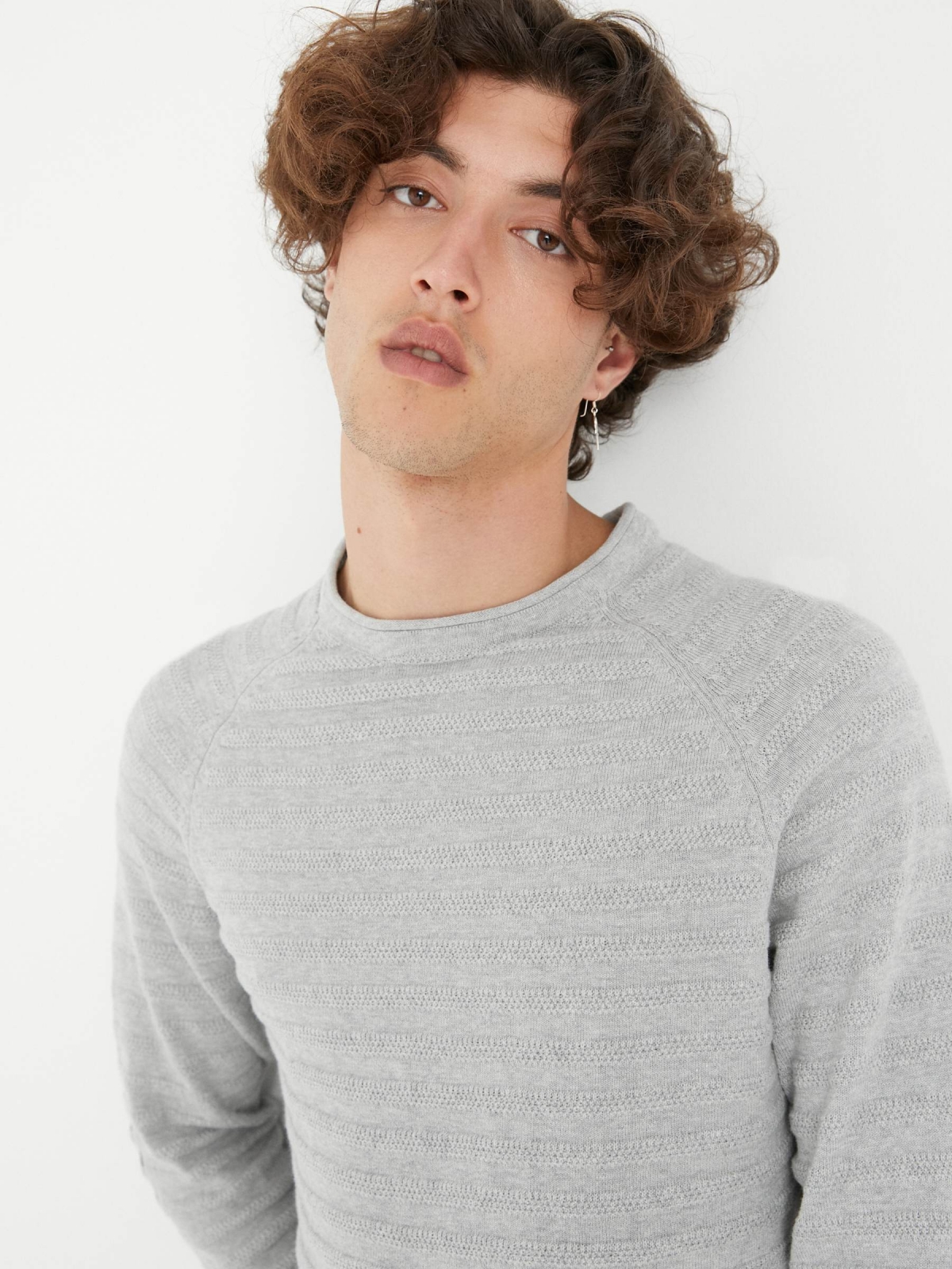 Striped shirting with elbow patches melange grey detail view