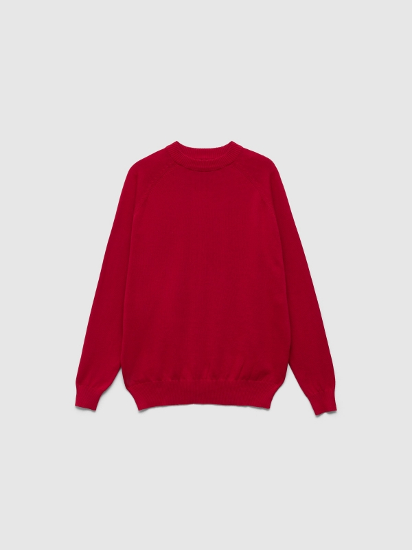 Pulôver liso com gola redonda vermelho vista detalhe