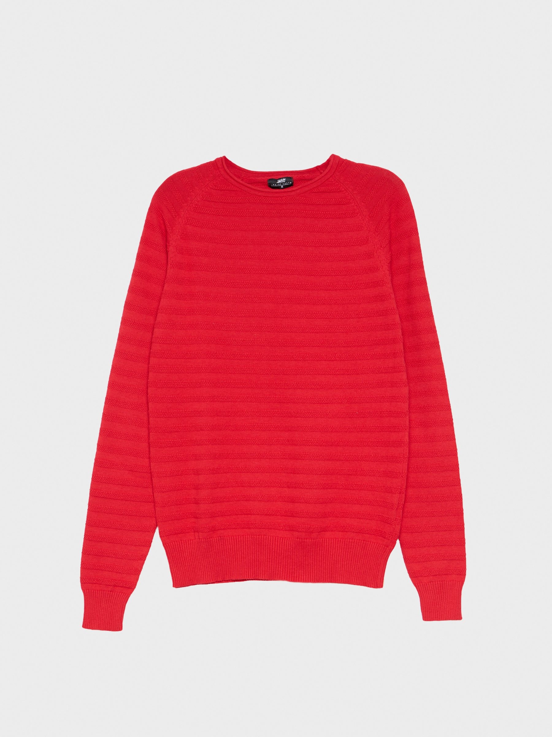Striped shirting with elbow patches red middle front view