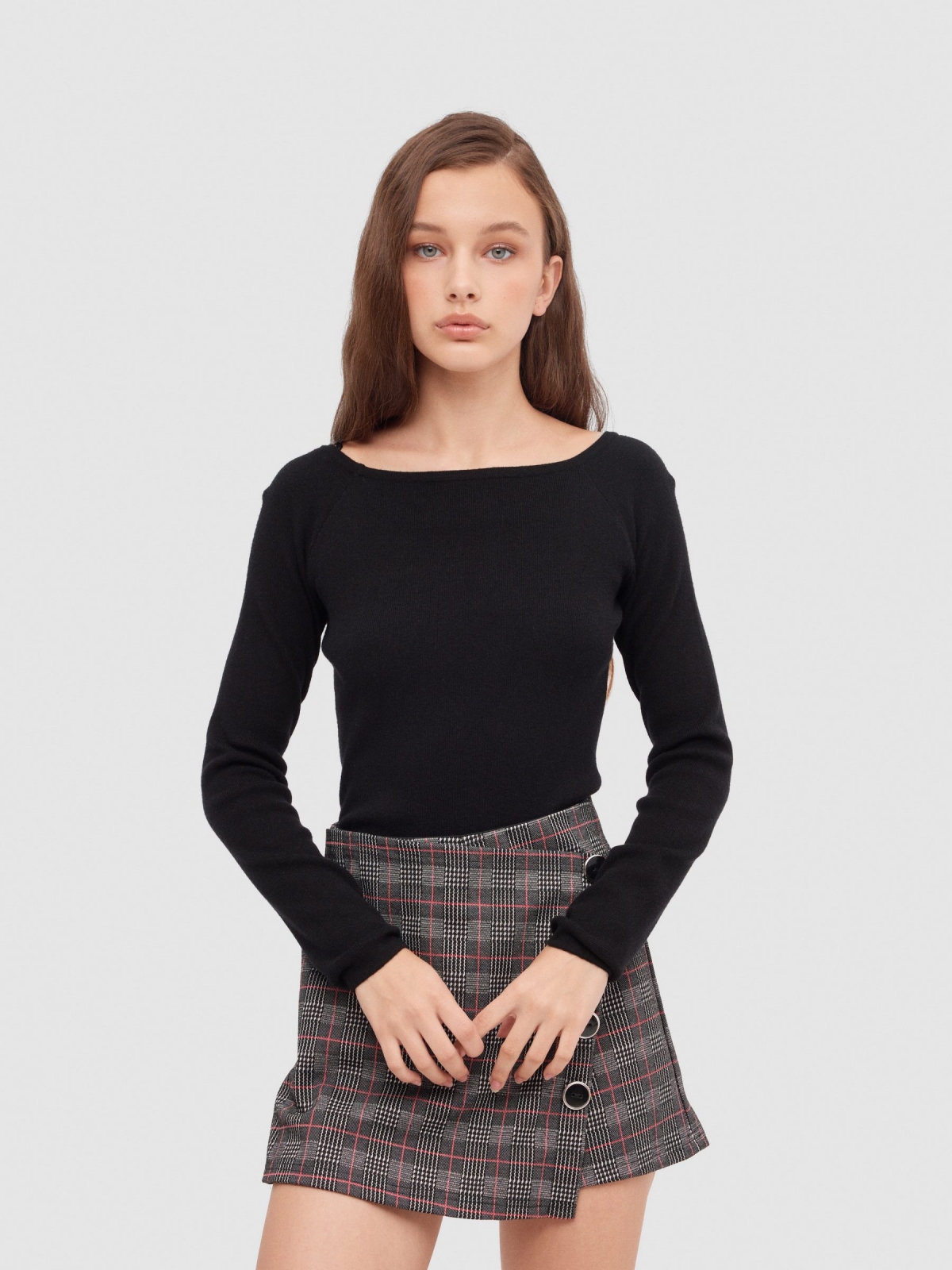 Jersey bardot rayas negro vista media frontal
