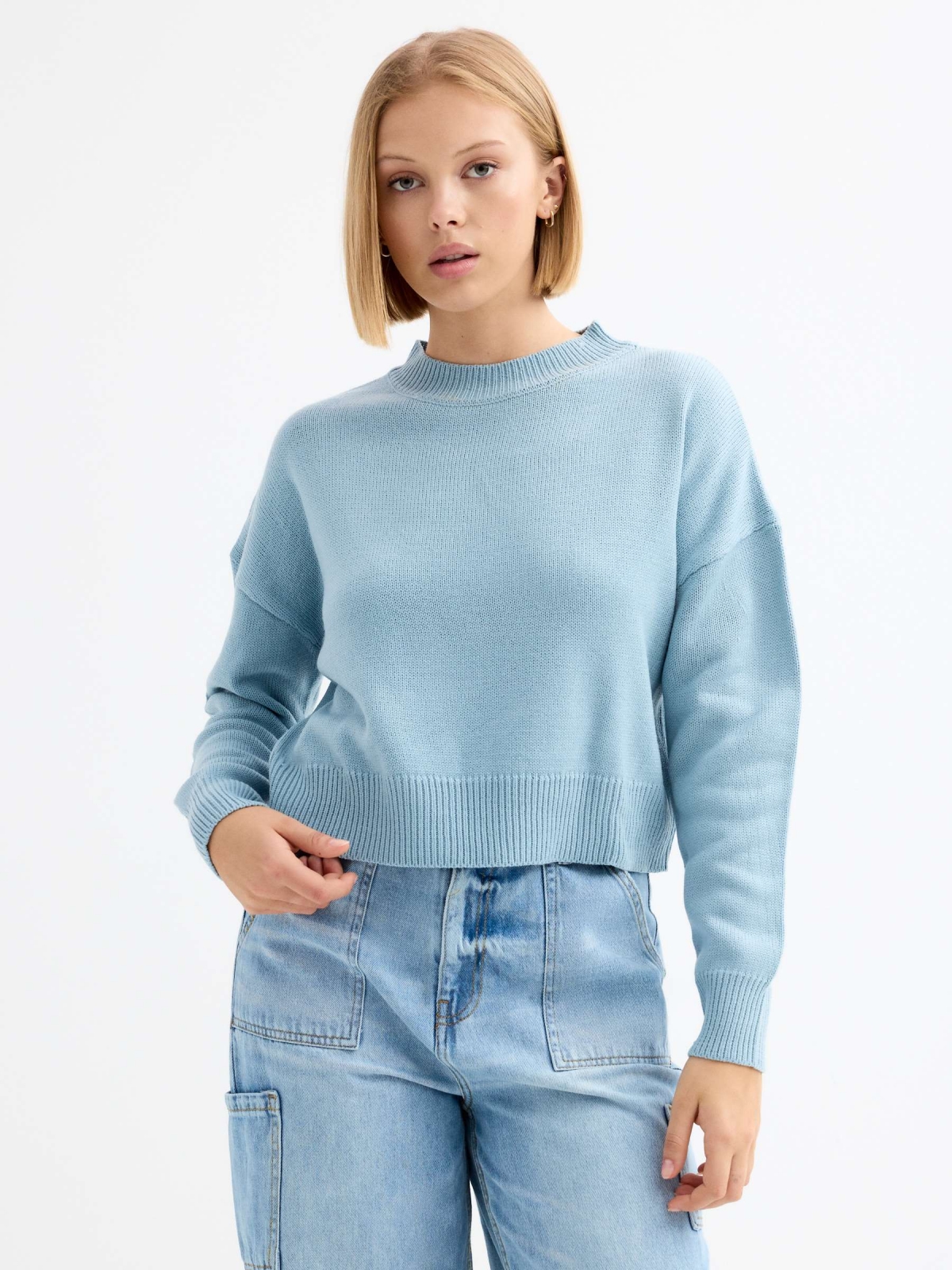 Crewneck jumper sky blue middle front view