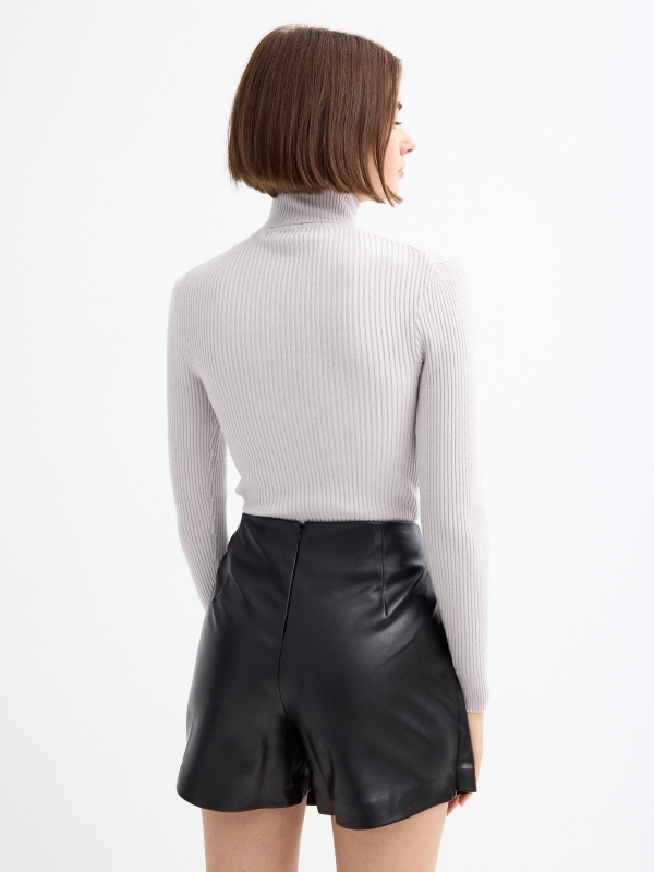 Basic turtleneck sweater melange grey middle back view