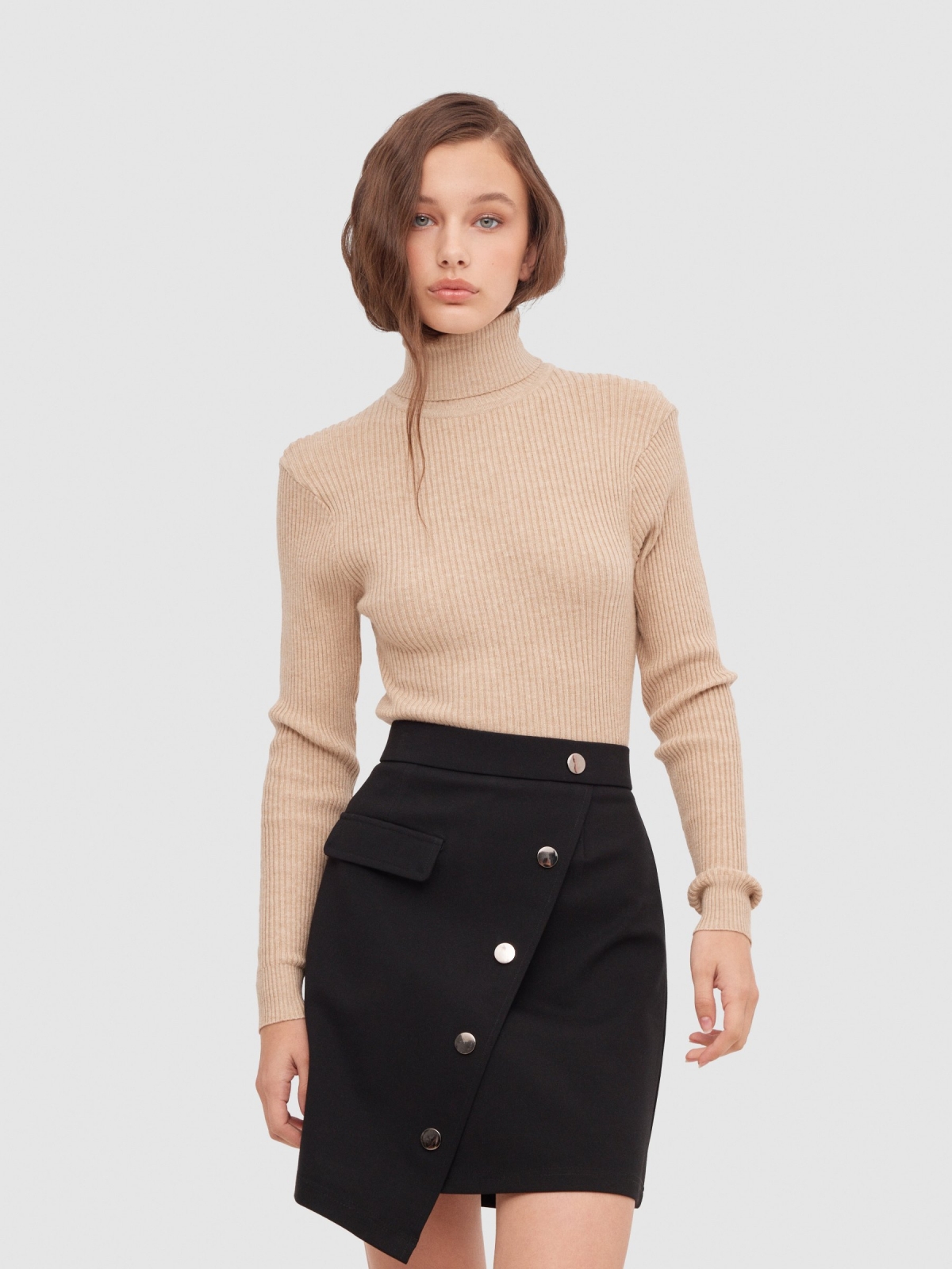 Basic turtleneck sweater dark brown middle front view