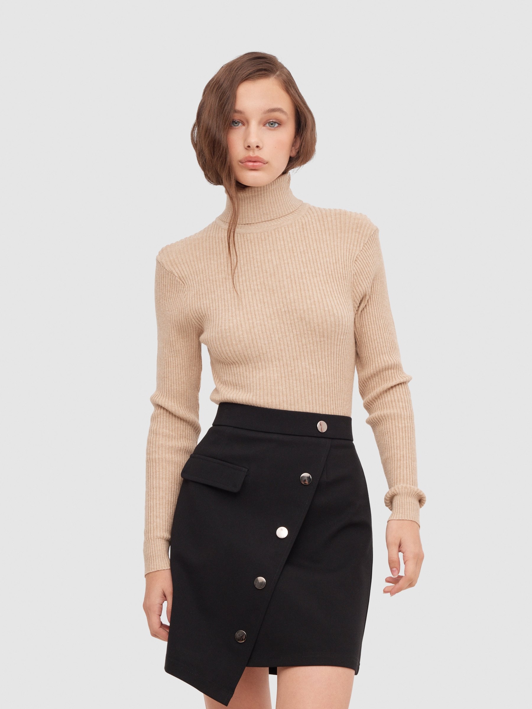 Basic turtleneck sweater dark brown middle front view