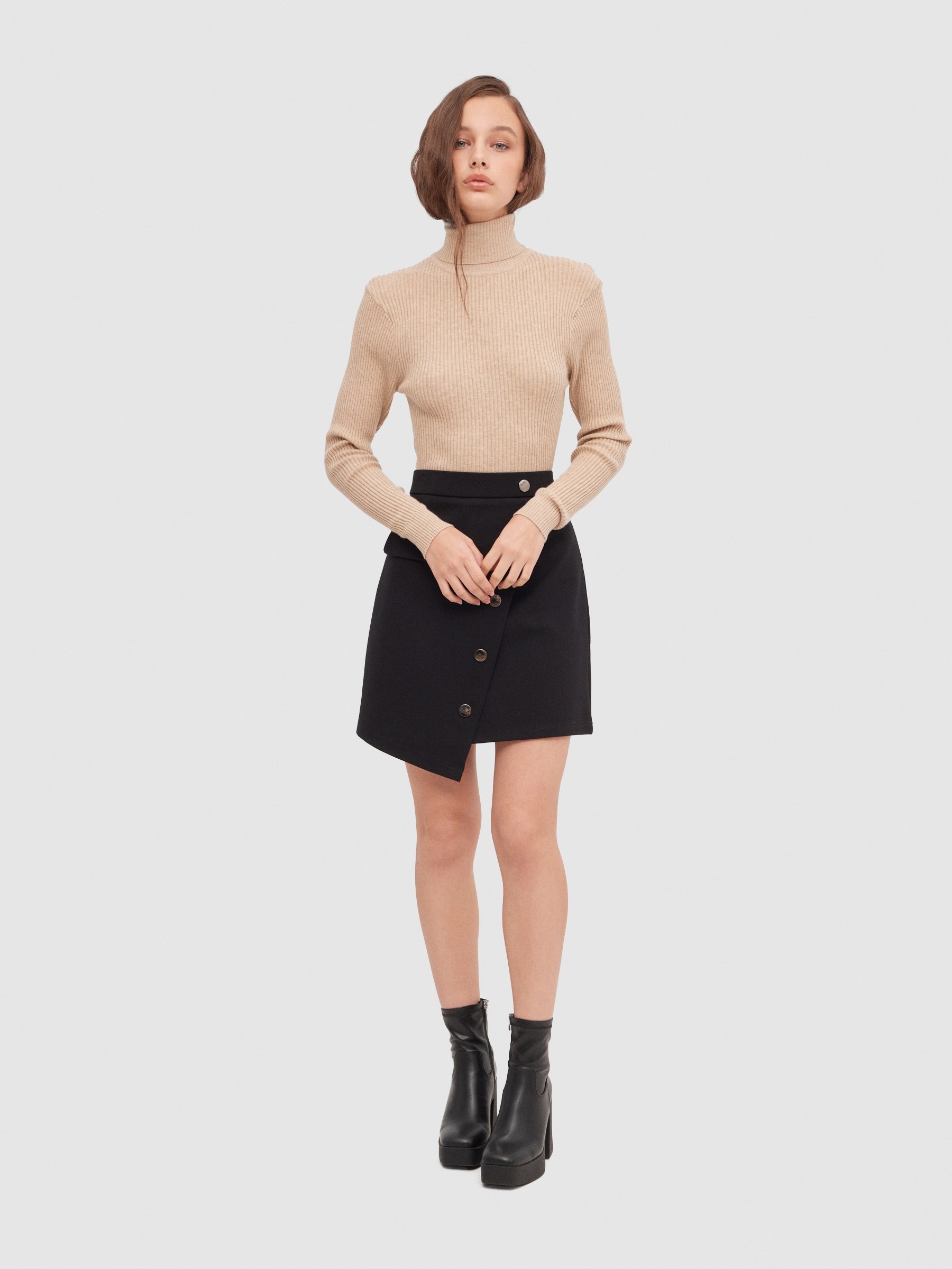 Basic turtleneck sweater dark brown middle front view