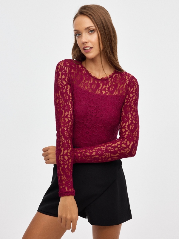 Body de renda para lingerie granada vista meia frontal