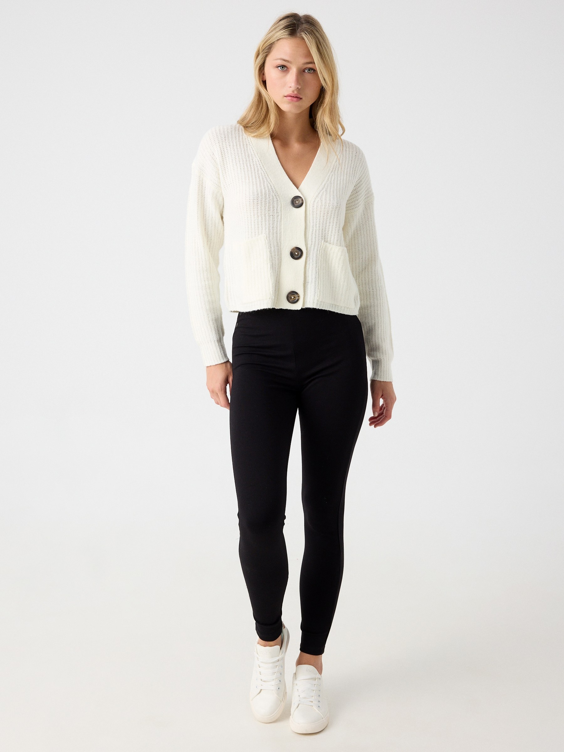 Cardigan with pockets off white middle front view