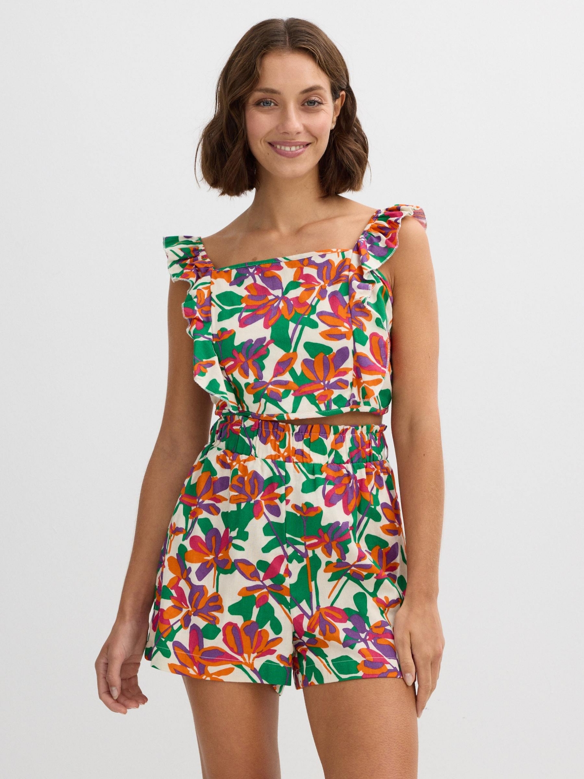 Blusa crop lazo multicolor vista media frontal
