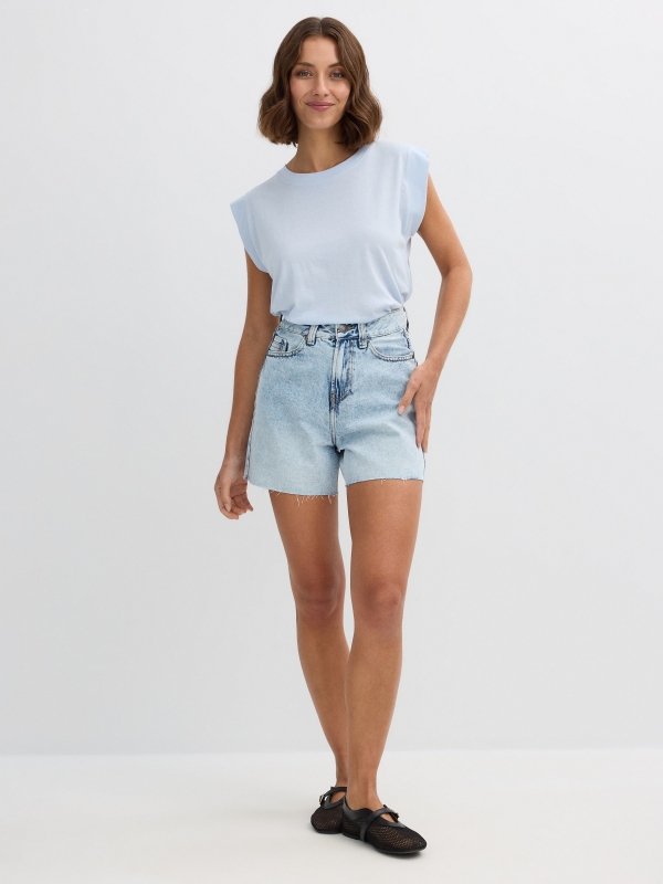 Bermuda denim tiro alto azul vista media frontal