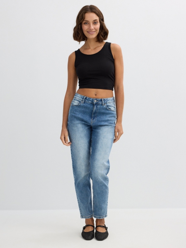 Jeans mãe azul escuro azul escuro vista geral frontal