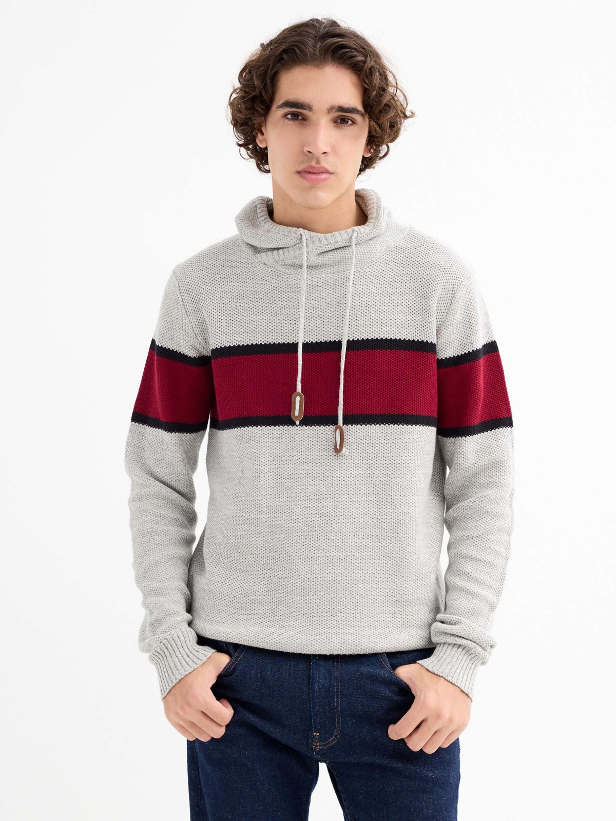 Jersey de rayas granate vista media frontal