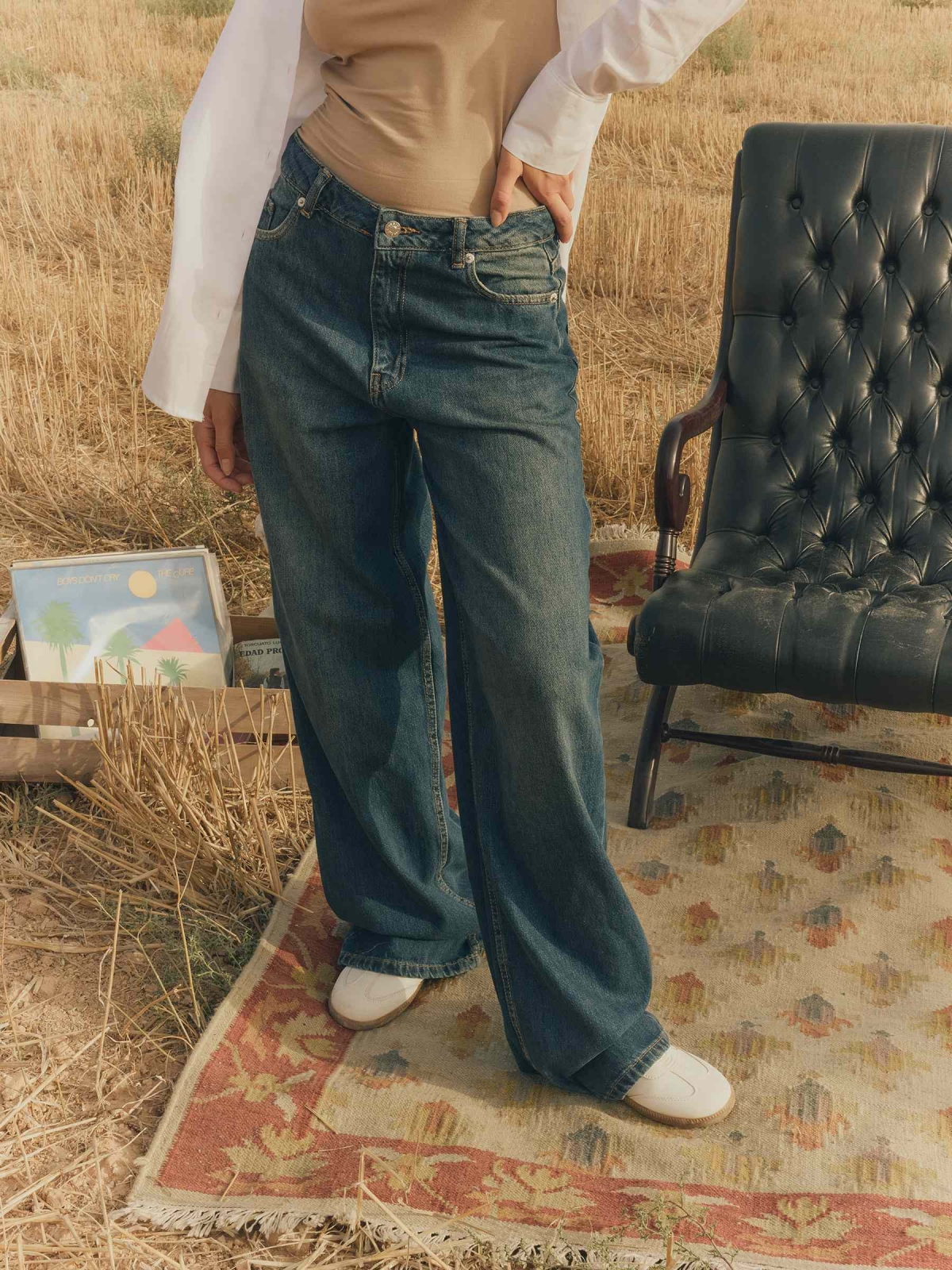 %New% Jeans Wide Leg de tiro alto azul