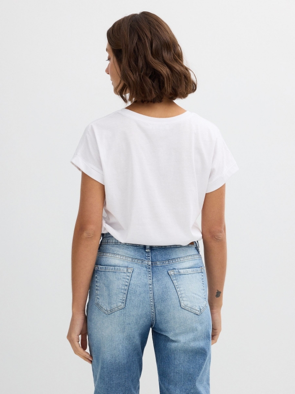 Camiseta manga corta mariposas blanco vista media trasera