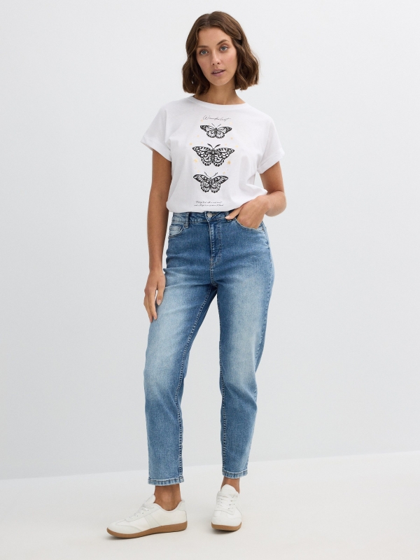 Camiseta manga corta mariposas blanco vista general frontal