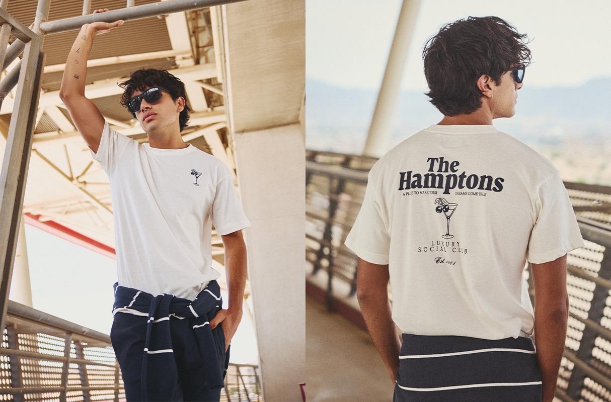 Camiseta estampado The Hamptons blanco roto vista media frontal