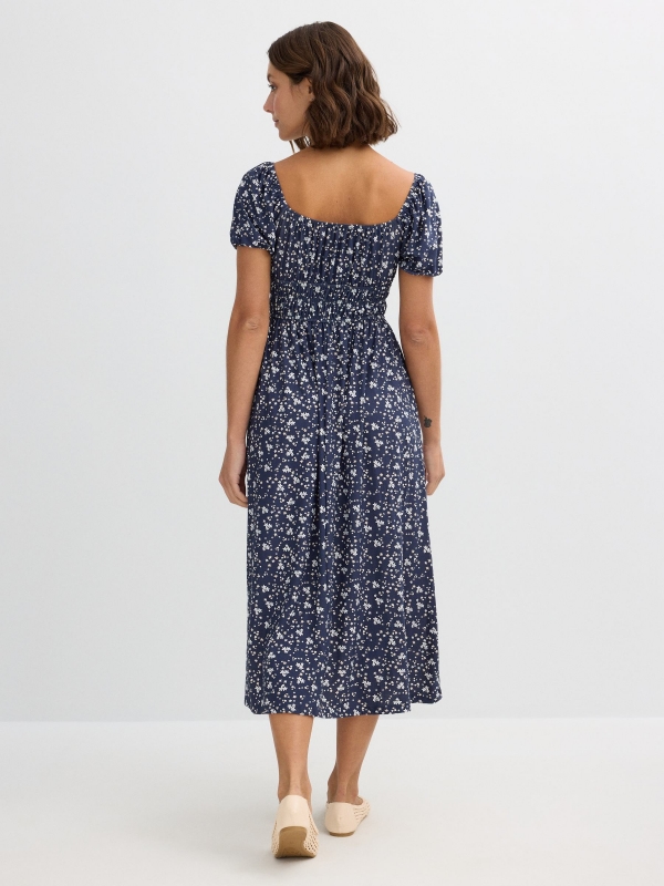 Floral print midi dress navy middle back view