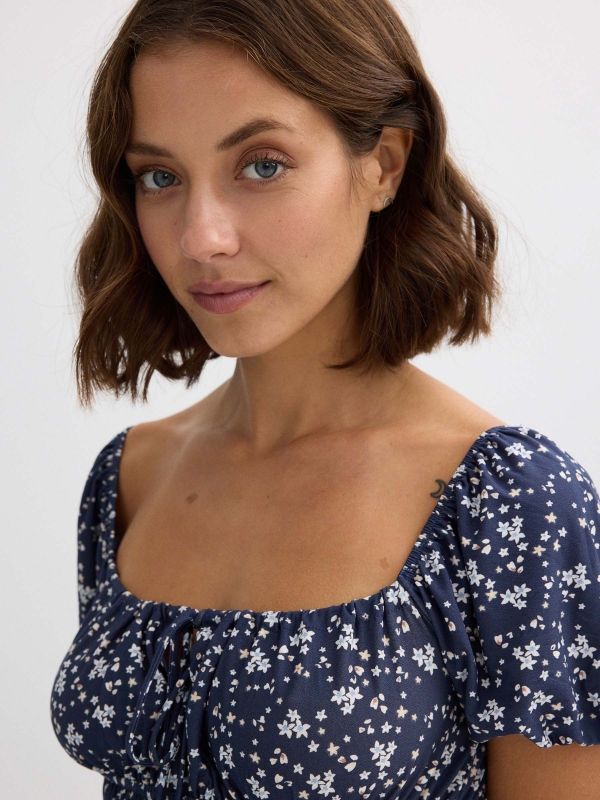 Floral print midi dress navy detail view