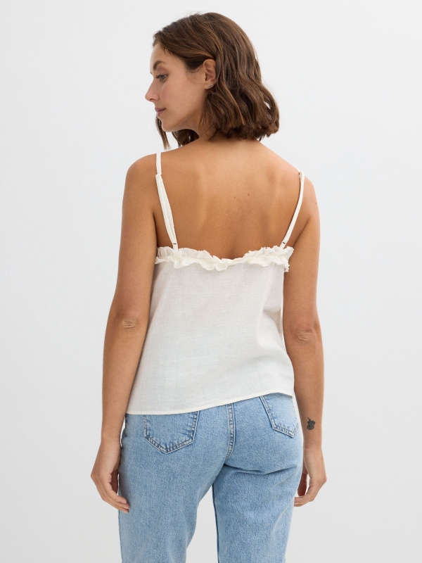 Top alças bordadas off white vista meia traseira