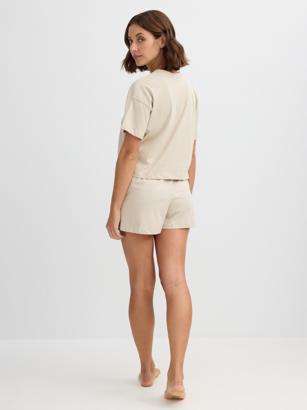 Pijama algodão estampado liso taupe vista meia frontal