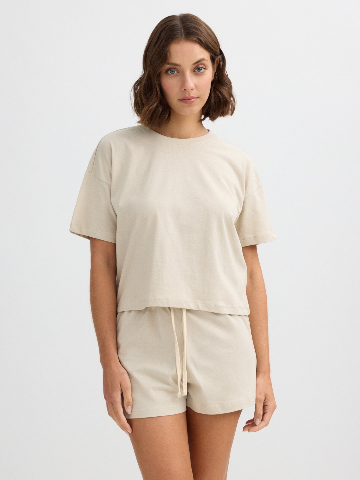 Pijama algodón estampado liso taupe vista media trasera