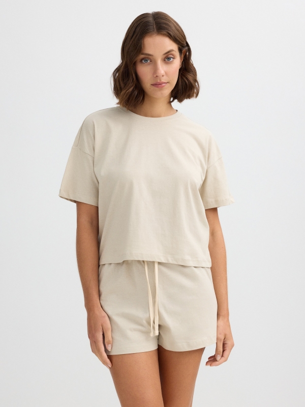 Pijama algodón estampado liso taupe vista media trasera