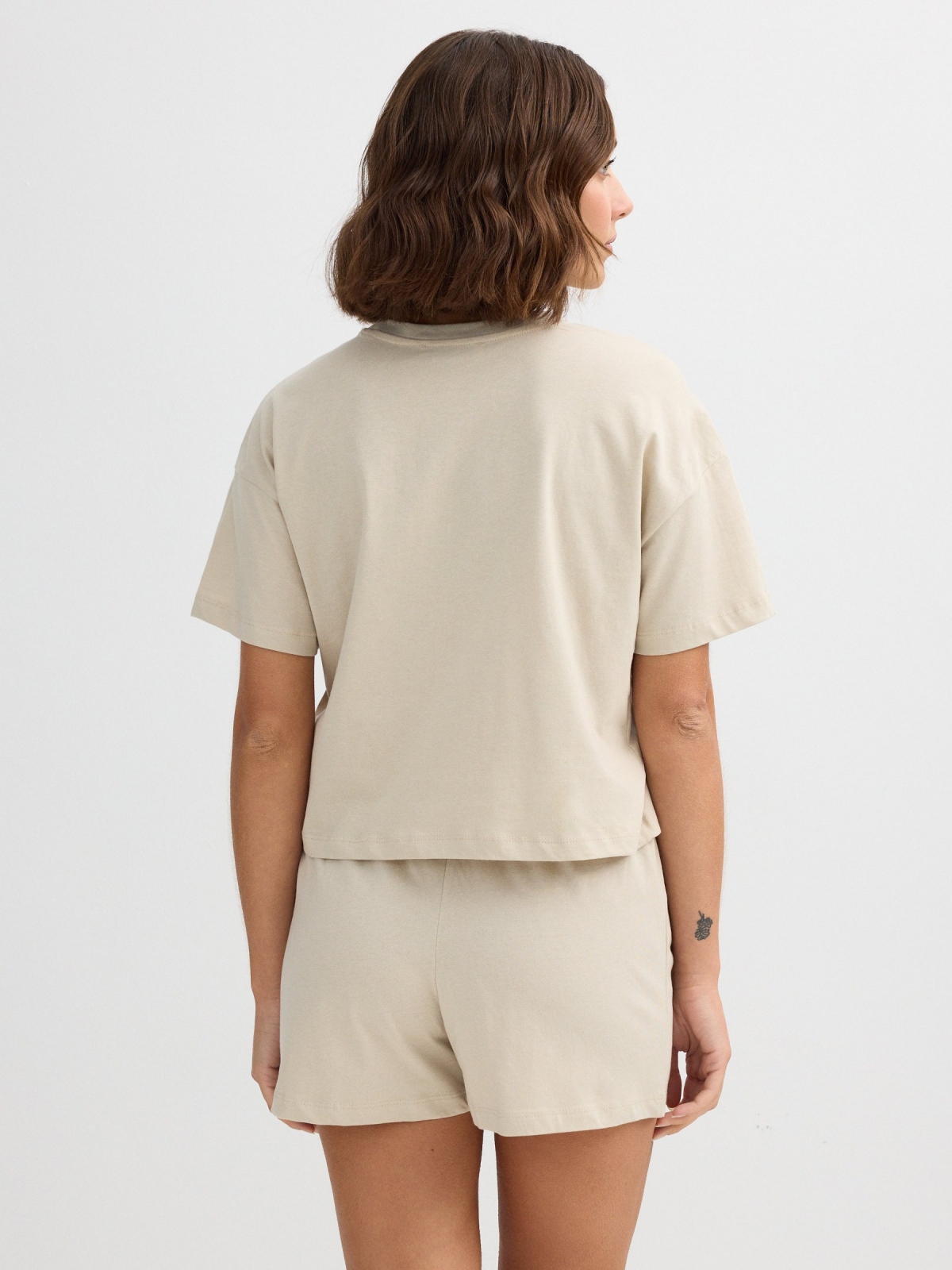 Pijama algodón estampado liso taupe vista detalle