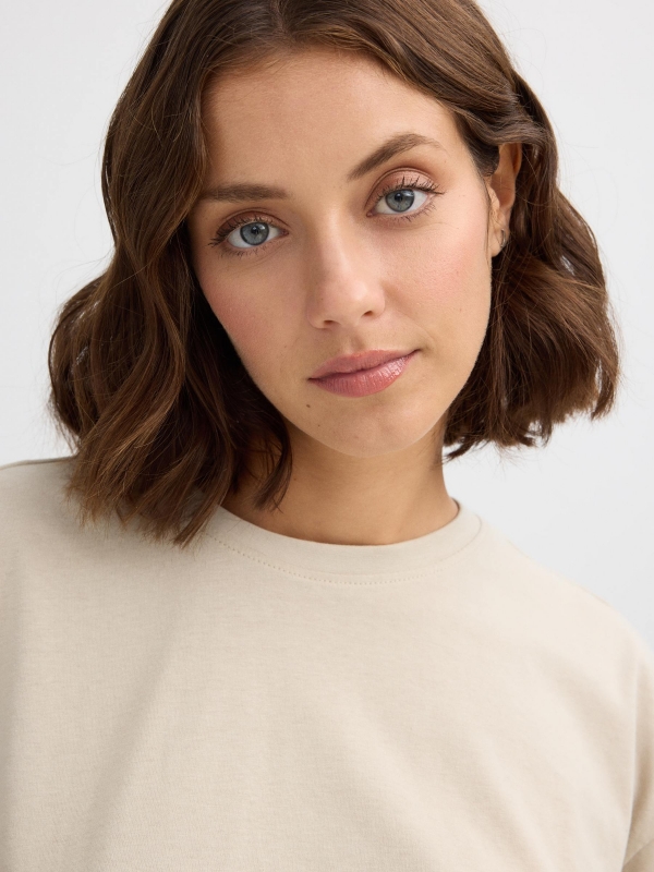 Plain printed cotton pajamas taupe detail view