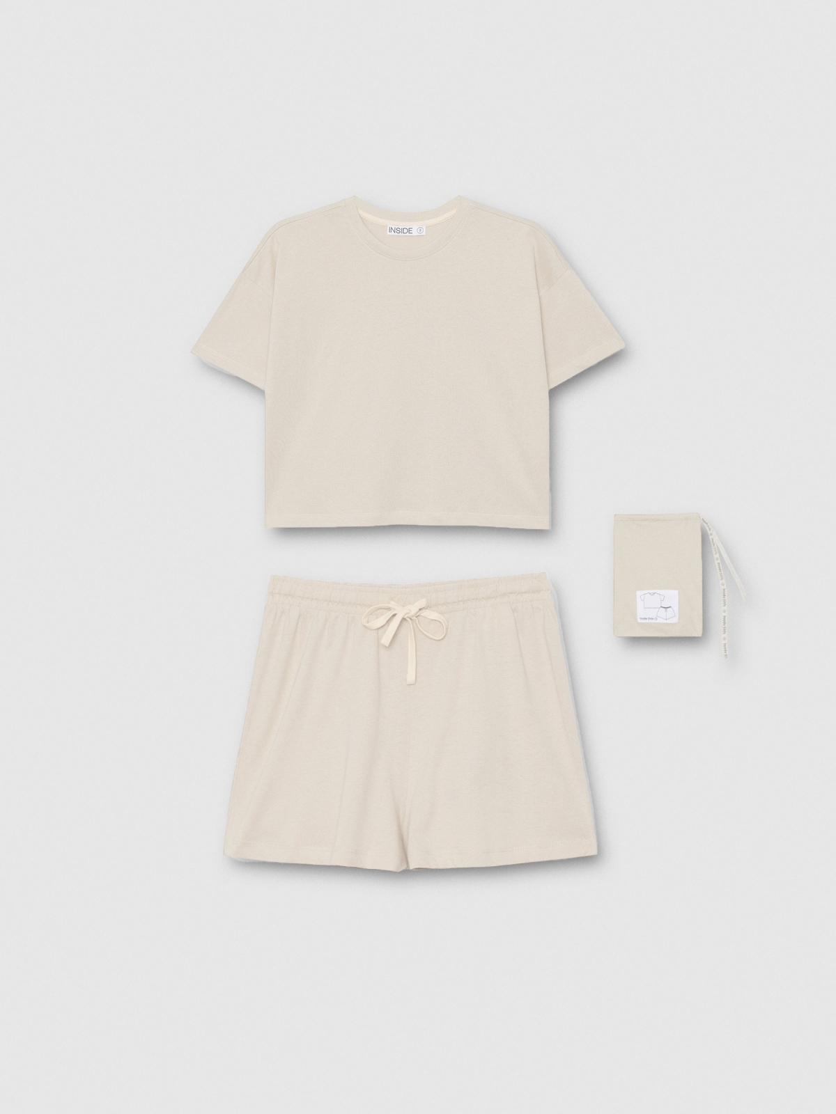  Plain printed cotton pajamas taupe front view upper part