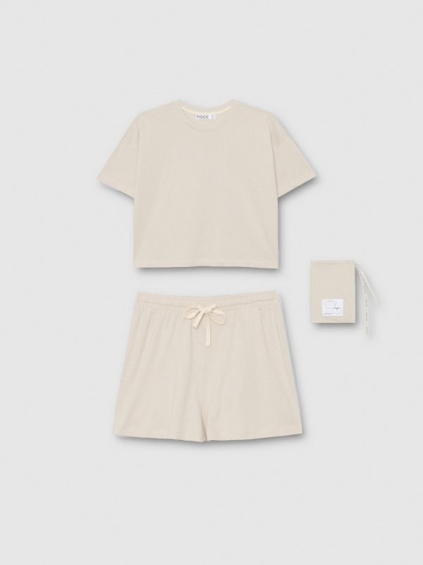 Plain printed cotton pajamas taupe front view upper part