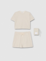 %Pto% Plain printed cotton pajamas taupe front view upper part