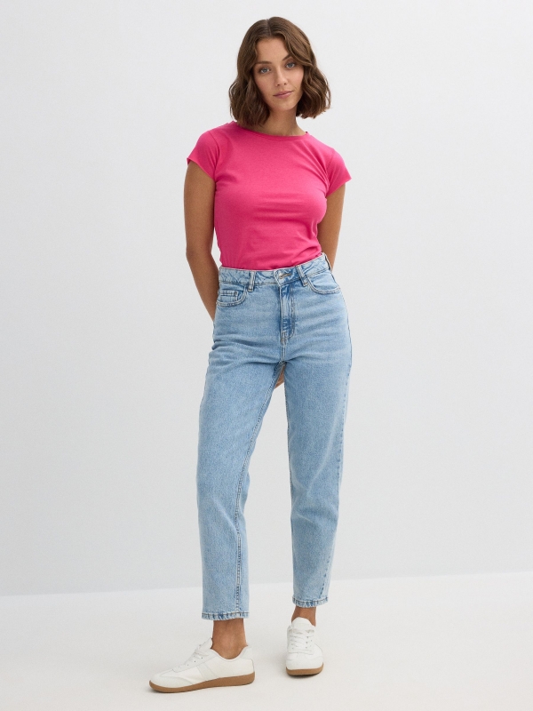 Camiseta básica cuello redondo fucsia vista general frontal