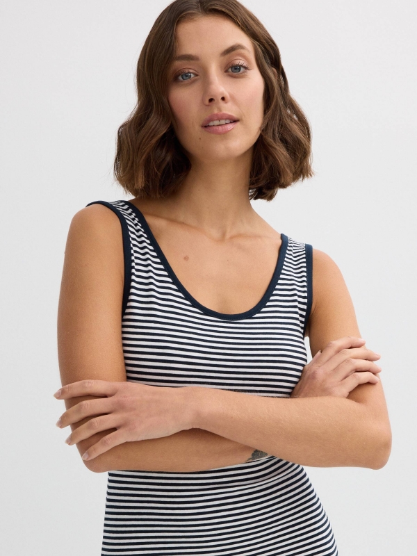 Striped midi dress navy front view