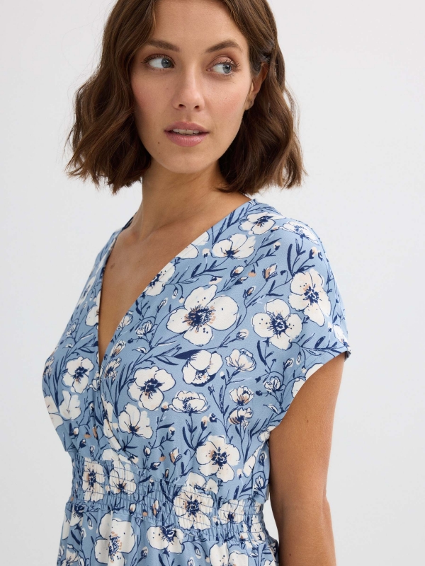 Vestido midi floral azul gris azulado vista general frontal
